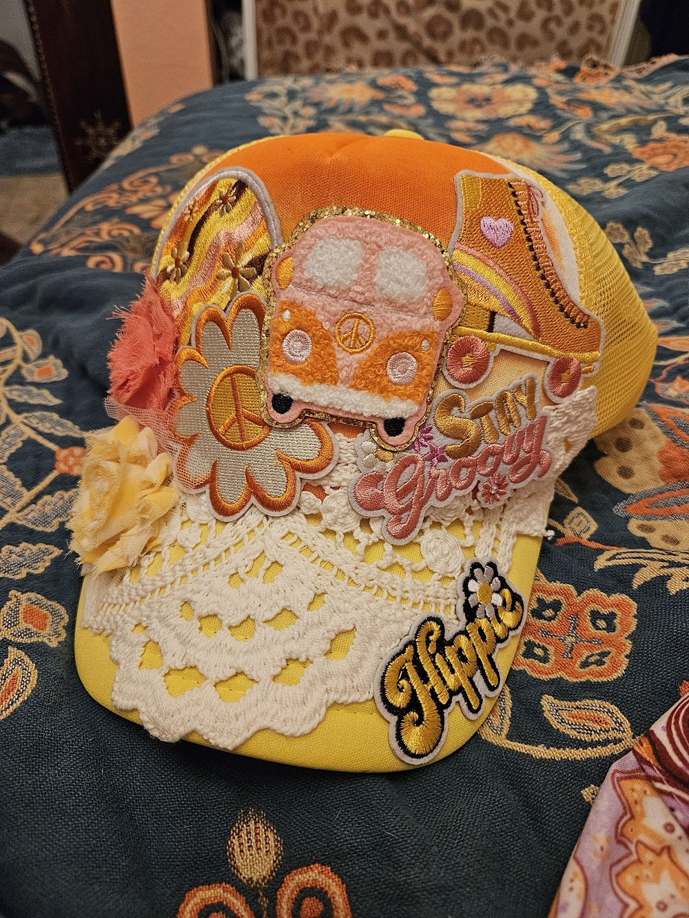 Bright Yellow Mesh Trucker Hat - Upcycled VW Bus